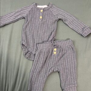 Gray Ribbed Kids Matching Set